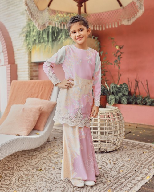 NIORA LACE KURUNG (KID) - PINK CREAM