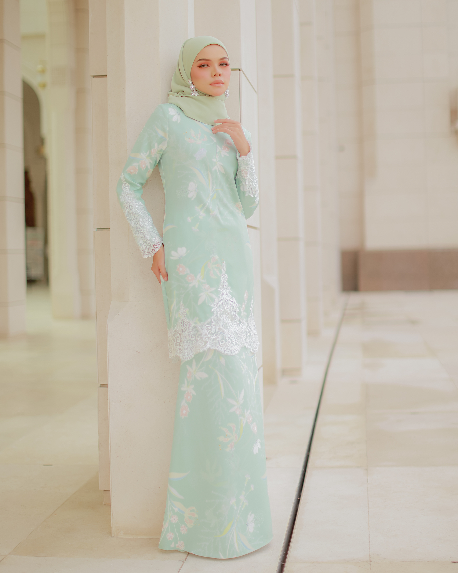 baju kurung moden mint green